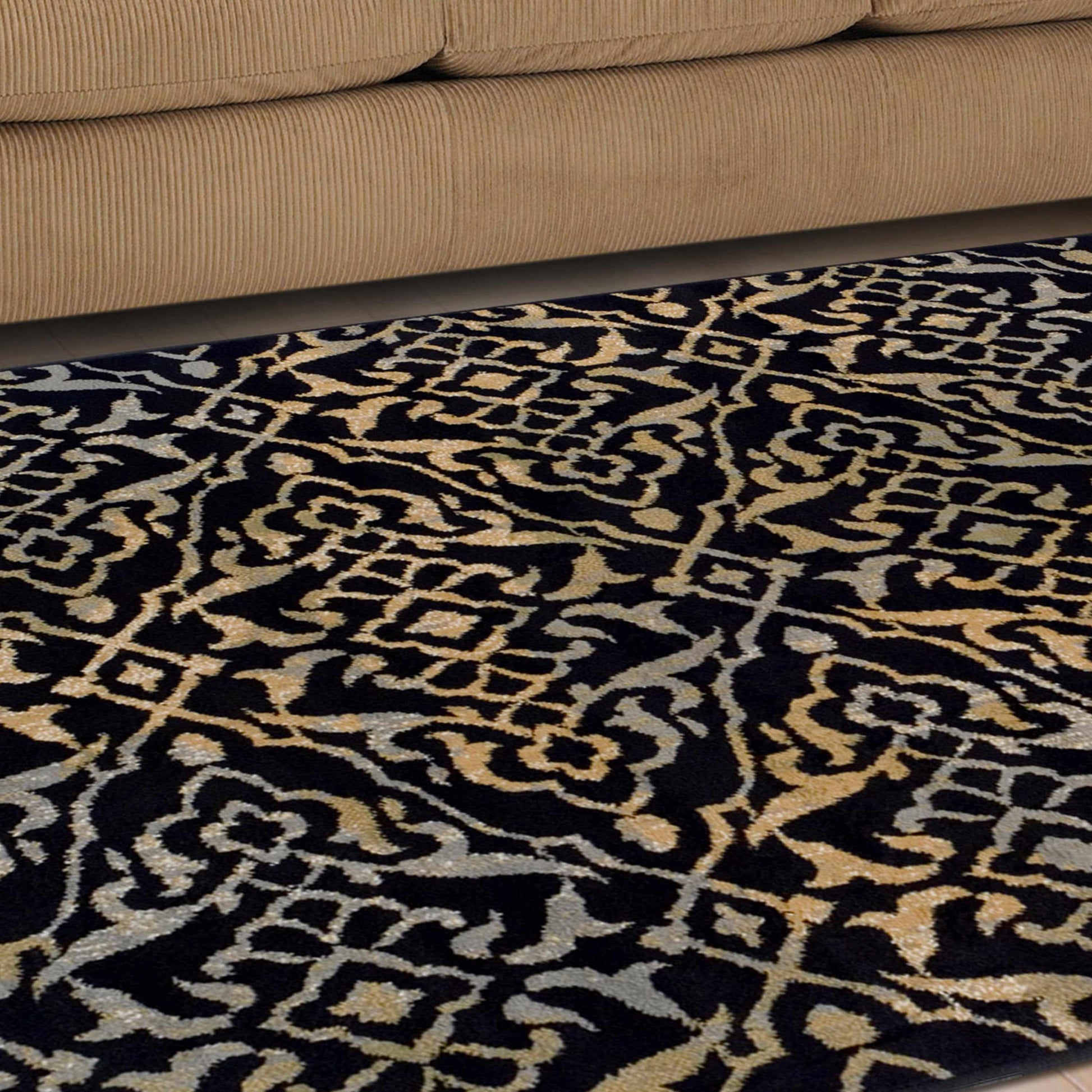 Superior Corbin Contemporary Damask Area Rug - Black