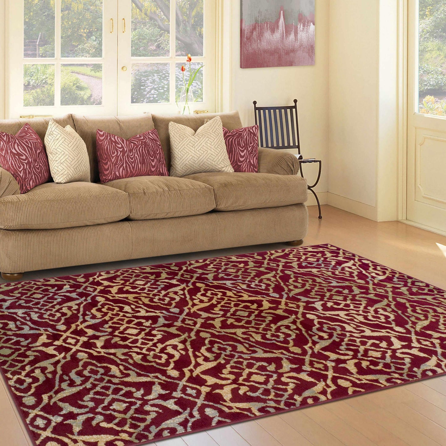Superior Corbin Contemporary Damask Area Rug - Red