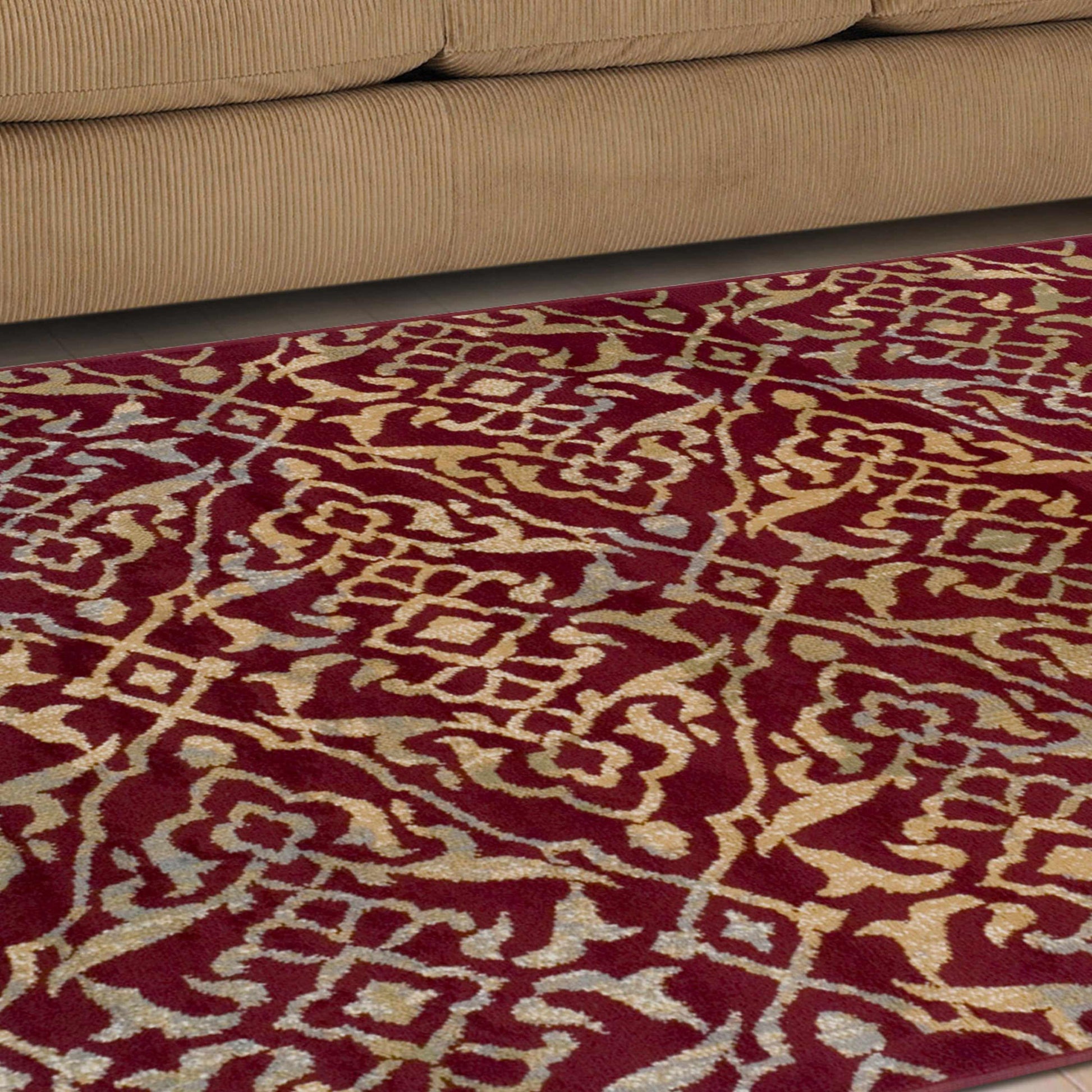 Superior Corbin Contemporary Damask Area Rug - Red