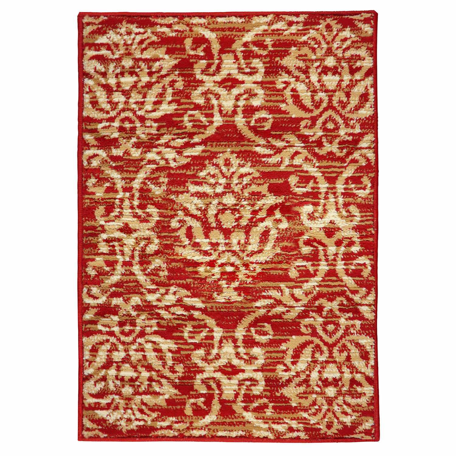 Superior Fleur Distressed Damask Area Rug - Red