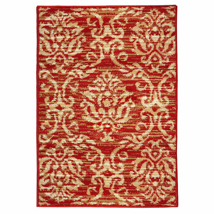 Superior Fleur Distressed Damask Area Rug - Red