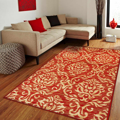 Superior Fleur Distressed Damask Area Rug - Red