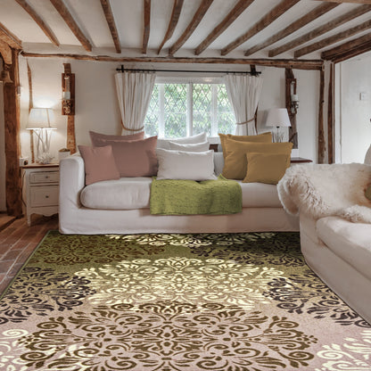  Superior Hedena Traditional Non-Slip Geometric Floral Indoor Washable Area Rug - Brown