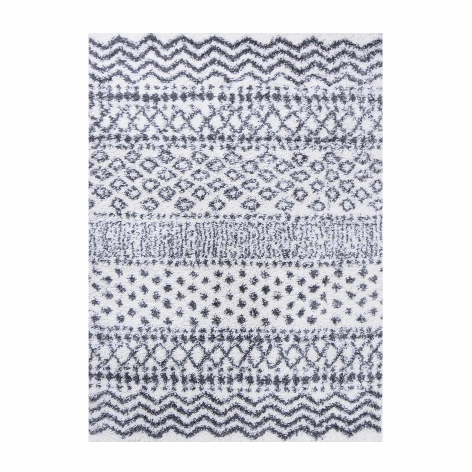  Superior Boho Geometric Indoor Plush Shag Area Rug - Black-Cream