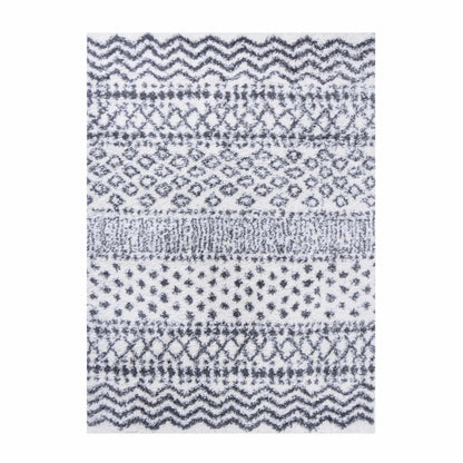  Superior Boho Geometric Indoor Plush Shag Area Rug - Black-Cream