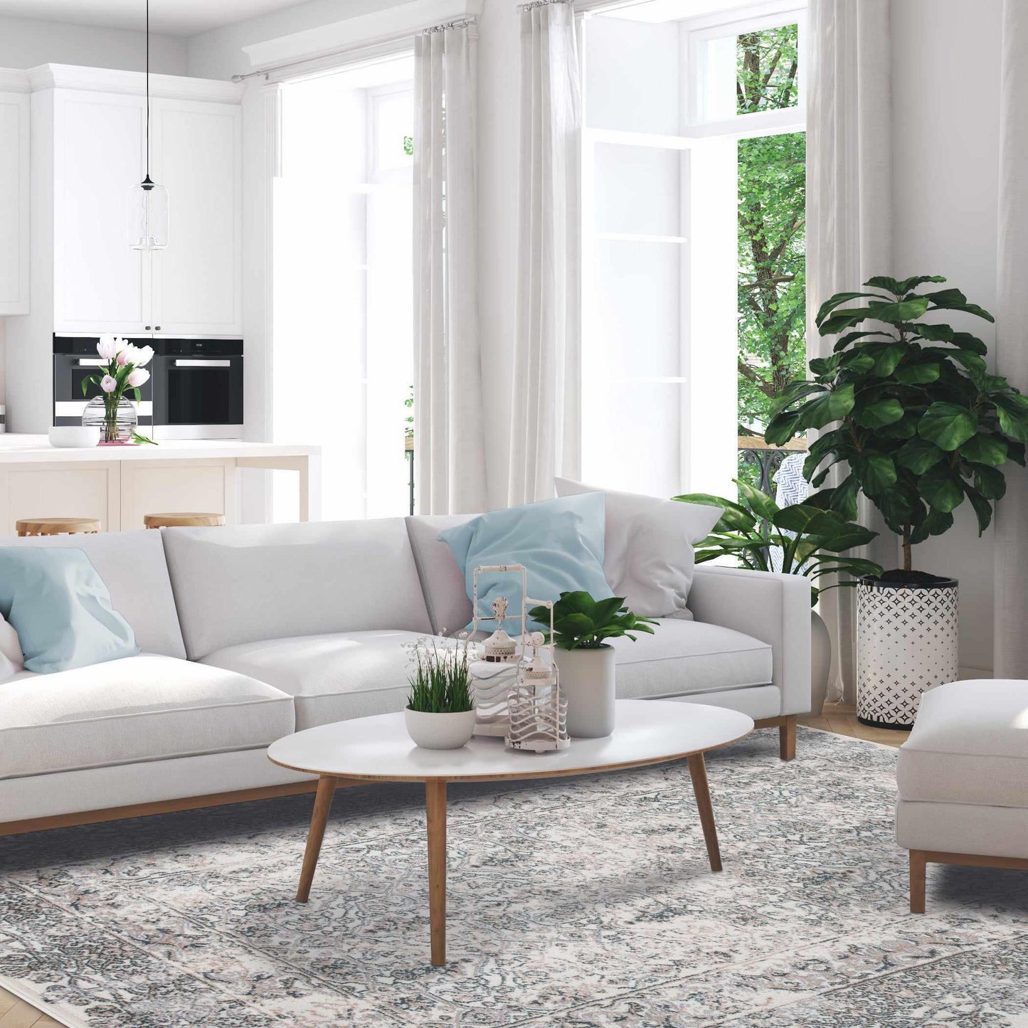 Superior Myel Distressed French Inspired Area Rug - Mulberry