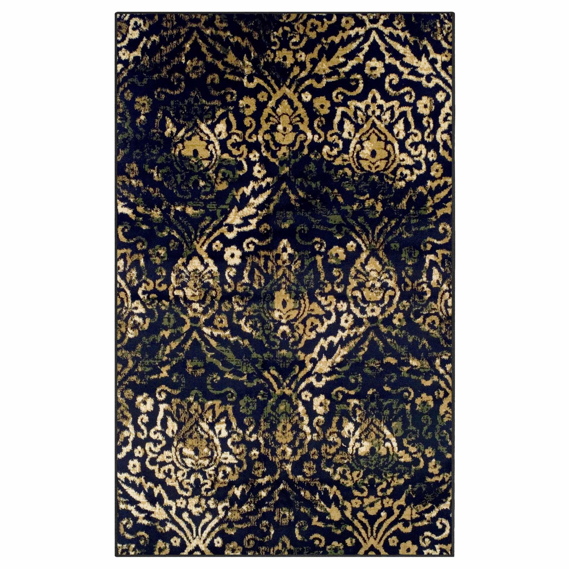 Superior Northman Damask Contemporary Area Rug - Navy Blue