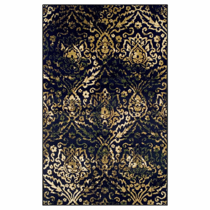 Superior Northman Damask Contemporary Area Rug - Navy Blue