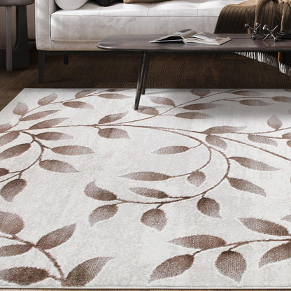  Palesa Scrolling Botanical Vines floral motif Indoor Area Rug - Hazelnut