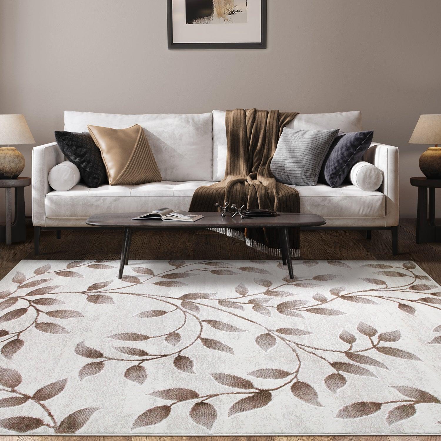  Palesa Scrolling Botanical Vines floral motif Indoor Area Rug - Hazelnut