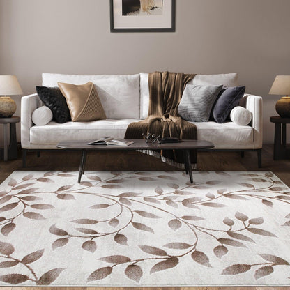  Palesa Scrolling Botanical Vines floral motif Indoor Area Rug - Hazelnut