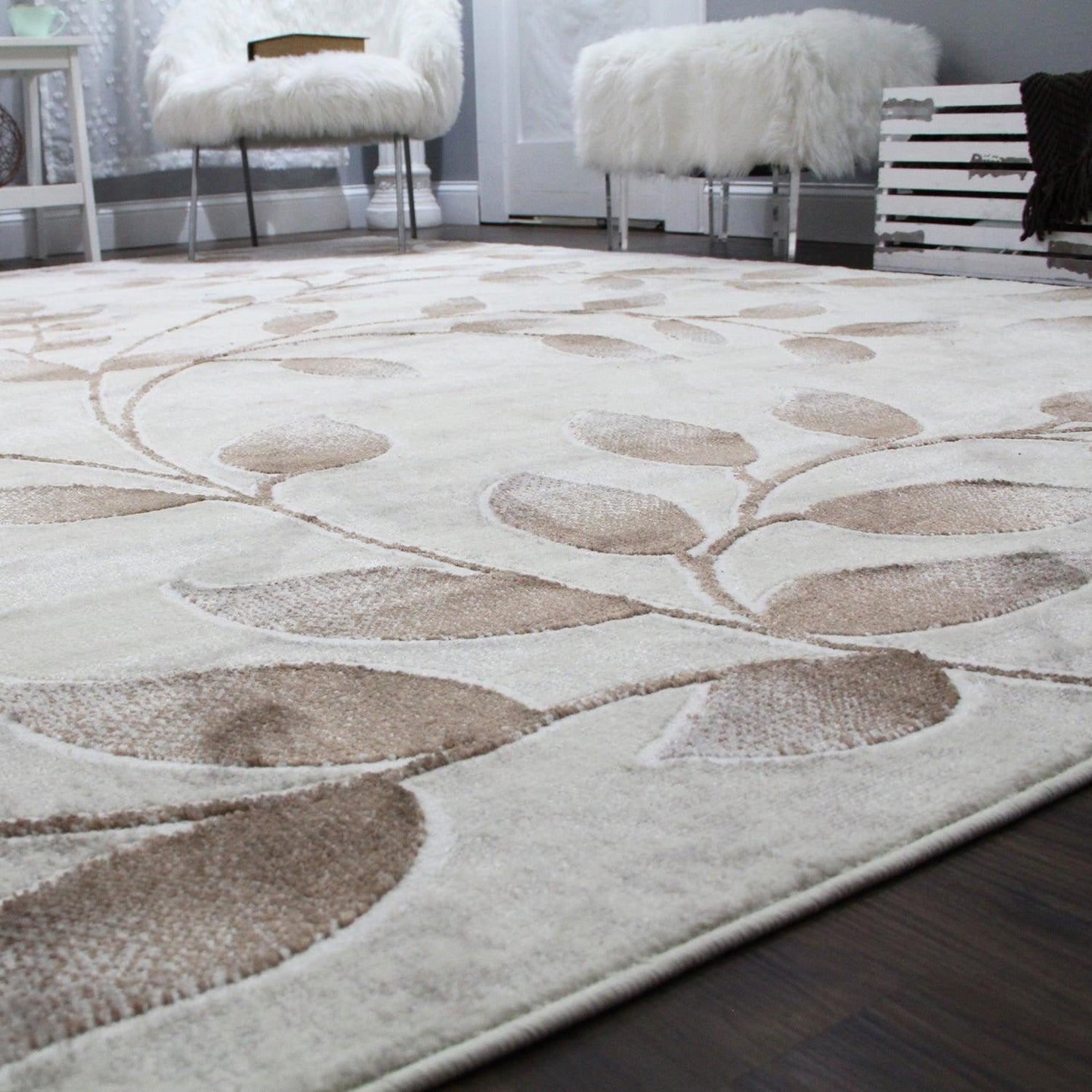  Palesa Scrolling Botanical Vines floral motif Indoor Area Rug - Hazelnut