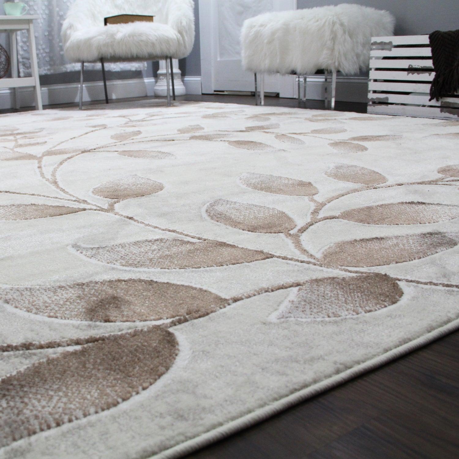  Palesa Scrolling Botanical Vines floral motif Indoor Area Rug - Hazelnut