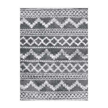  Superior Geometric Bohemian Indoor Plush Shag Area Rug - Cream-Black