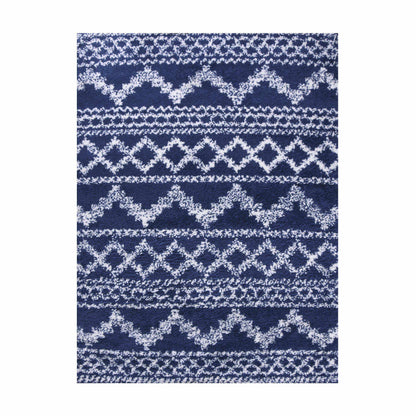  Superior Geometric Bohemian Indoor Plush Shag Area Rug - Cream-Blue