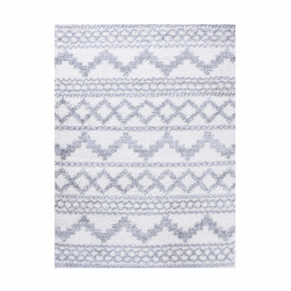  Superior Geometric Bohemian Indoor Plush Shag Area Rug - Grey-Cream
