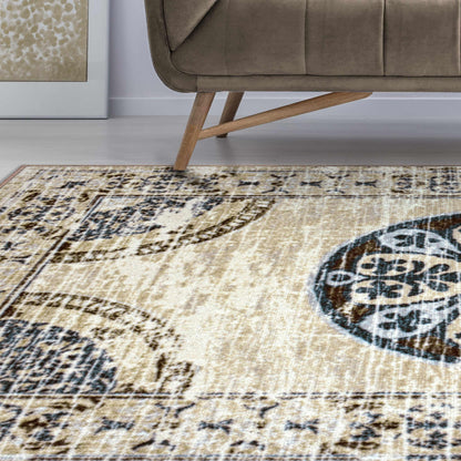 Superior Shiloh Non-Slip Distressed Medallion Indoor Washable Area Rug - Gray Cream
