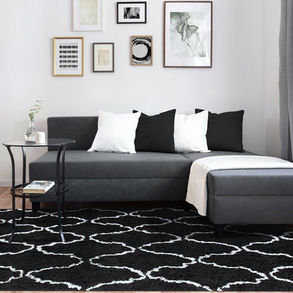  Superior Hand-Tufted Trellis Shag Area Rug - Black/Silver