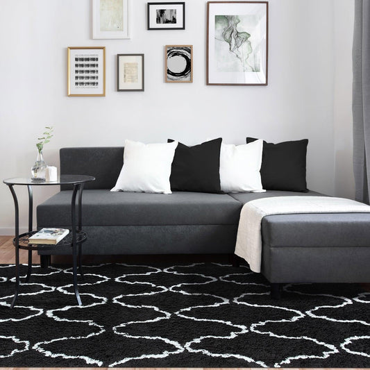  Superior Hand-Tufted Trellis Shag Area Rug - Black/Silver