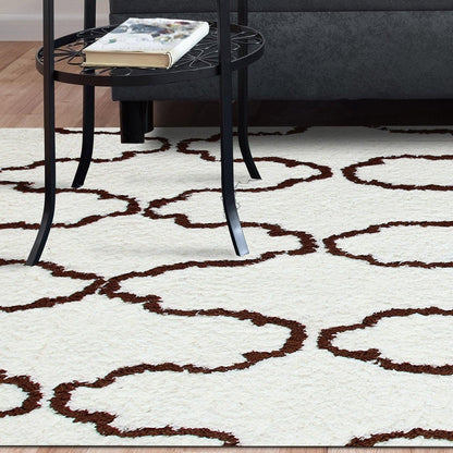  Superior Hand-Tufted Trellis Shag Area Rug - Ivory/Chocolate