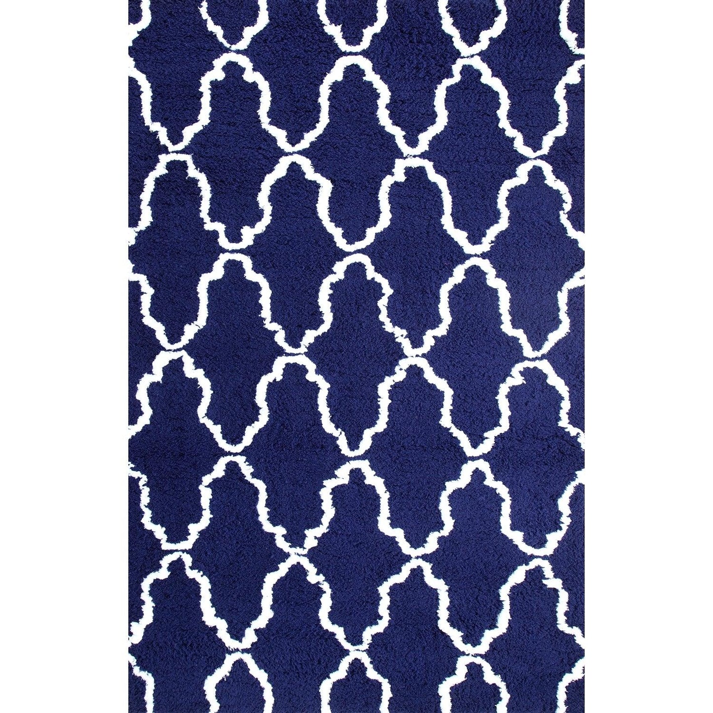  Superior Hand-Tufted Trellis Shag Area Rug - Navy Blue/White