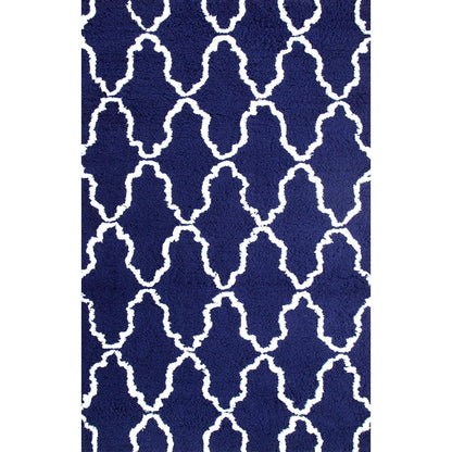  Superior Hand-Tufted Trellis Shag Area Rug - Navy Blue/White