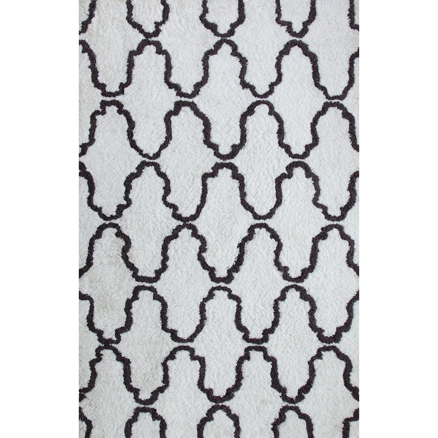  Superior Hand-Tufted Trellis Shag Area Rug - White/Grey