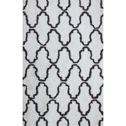  Superior Hand-Tufted Trellis Shag Area Rug - White/Grey