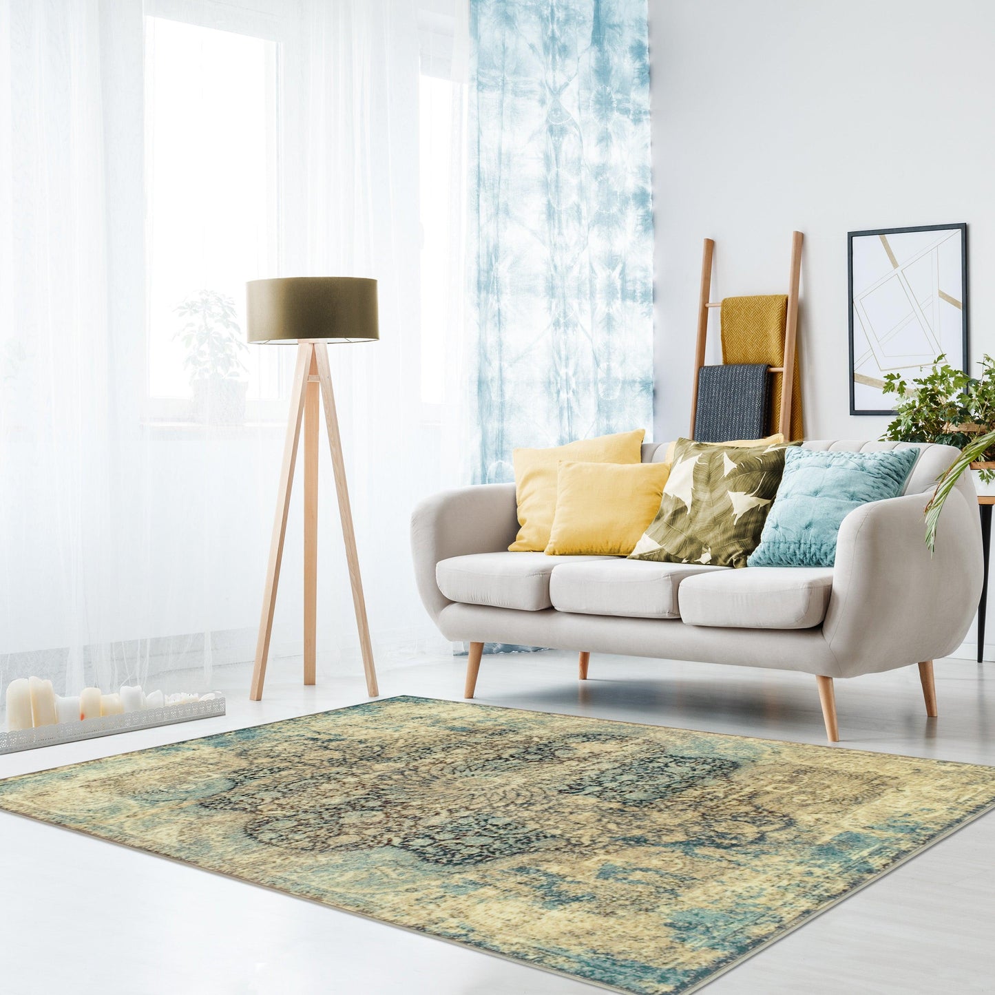 Superior Zelda Vintage Oriental Distressed Medallion Indoor Area Rug or Runner  - Blue