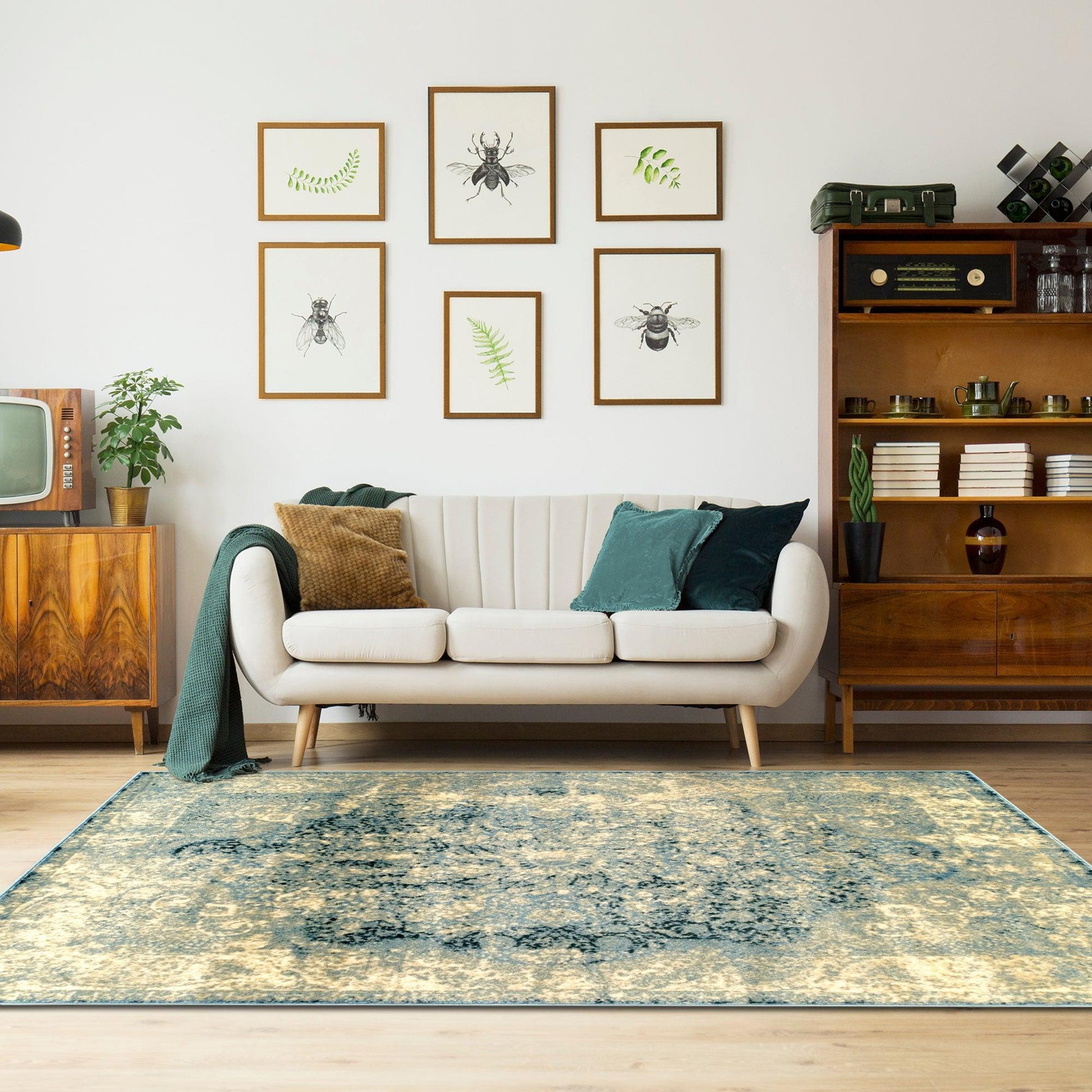 Superior Zelda Vintage Oriental Distressed Medallion Indoor Area Rug or Runner  - Blue