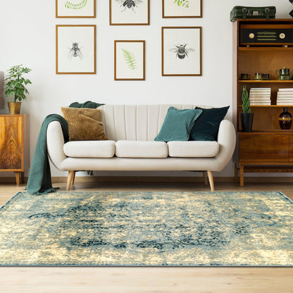  Superior Zelda Vintage Oriental Distressed Medallion Indoor Area Rug or Runner - Blue