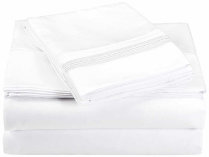 Superior 5 Embroidered Lines Wrinkle Resistant Microfiber Deep Pocket Sheet Set - White