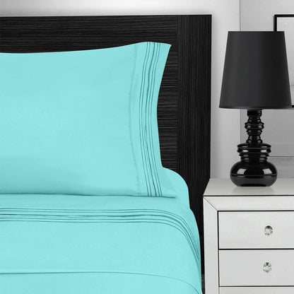  Superior 5 Embroidered Lines Wrinkle Resistant Microfiber Deep Pocket Sheet Set - Teal