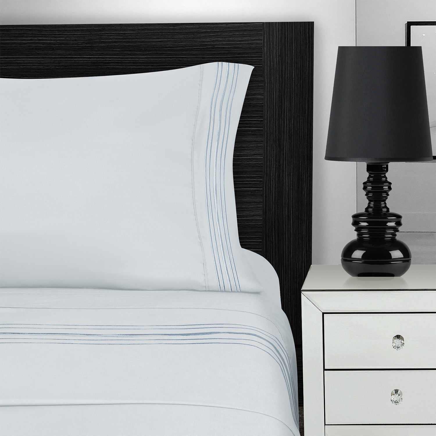 Superior 5 Embroidered Lines Wrinkle Resistant Microfiber Deep Pocket Sheet Set - White