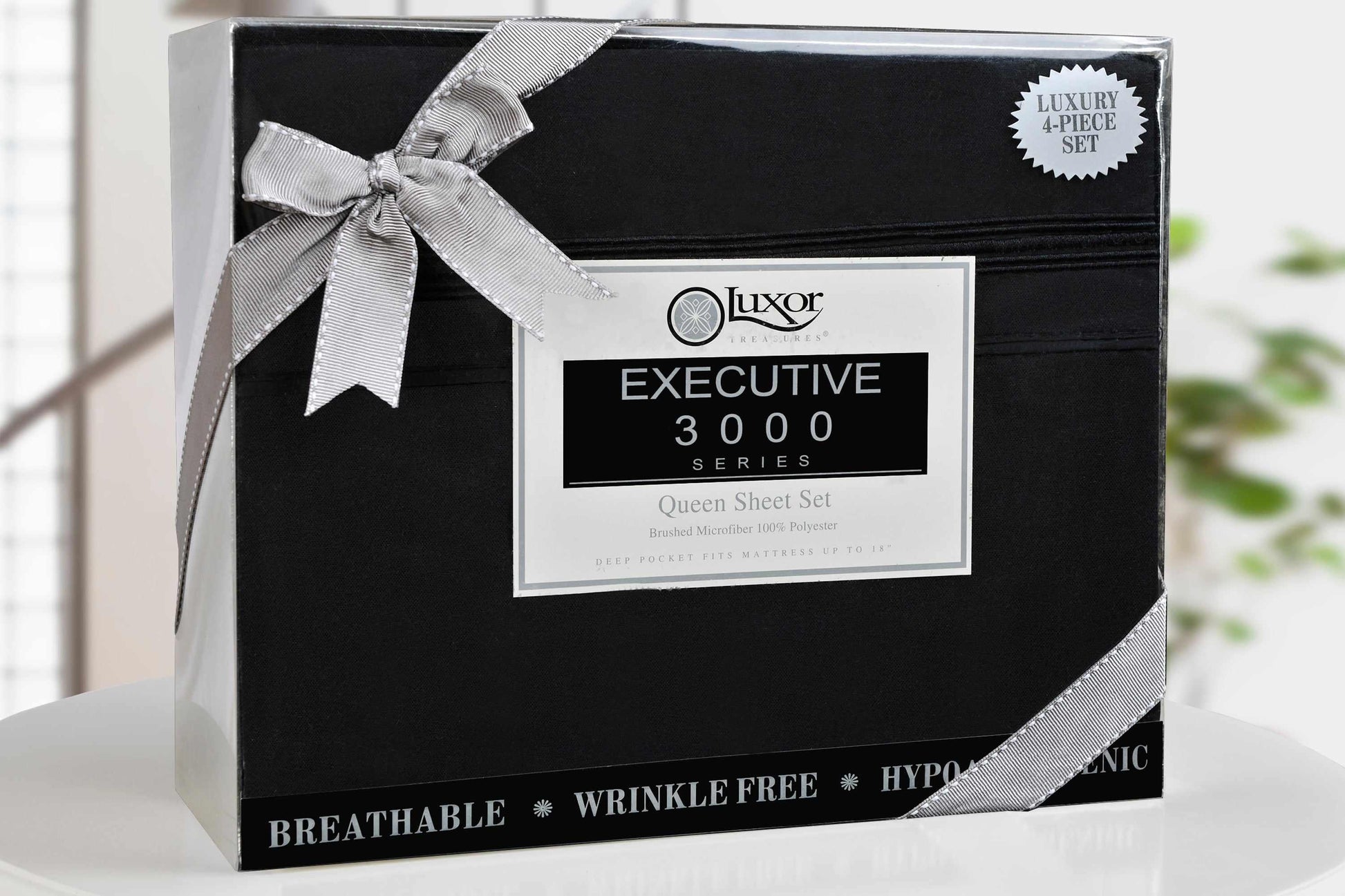 Superior 5 Embroidered Lines Wrinkle Resistant Microfiber Deep Pocket Sheet Set - Black