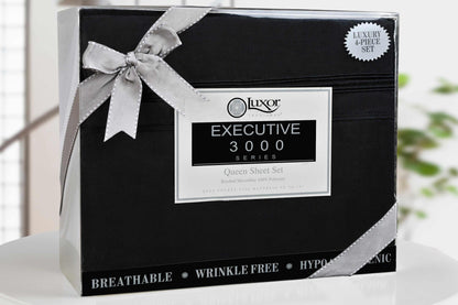 Superior 5 Embroidered Lines Wrinkle Resistant Microfiber Deep Pocket Sheet Set - Black