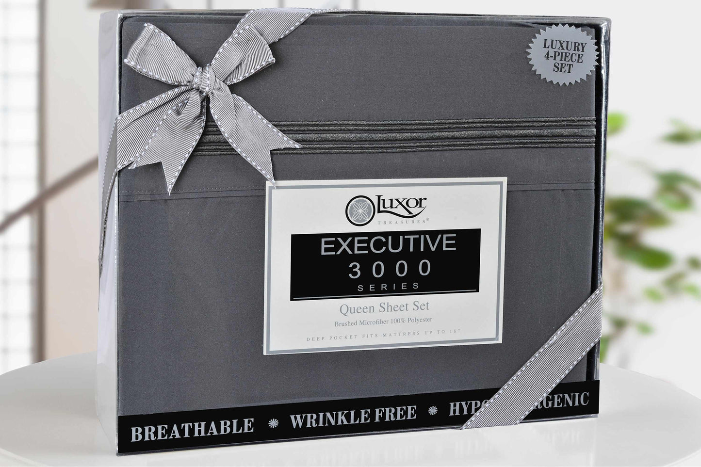 Superior 5 Embroidered Lines Wrinkle Resistant Microfiber Deep Pocket Sheet Set - Charcoal