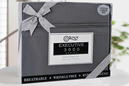 Superior 5 Embroidered Lines Wrinkle Resistant Microfiber Deep Pocket Sheet Set - Charcoal