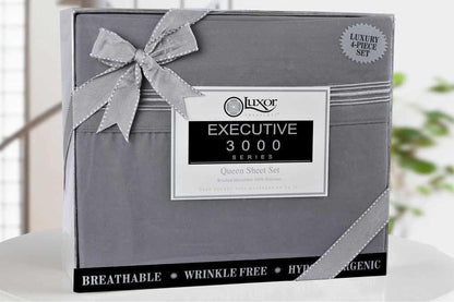 Superior 5 Embroidered Lines Wrinkle Resistant Microfiber Deep Pocket Sheet Set - Grey