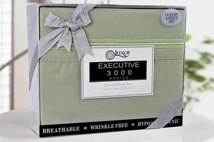 Superior 5 Embroidered Lines Wrinkle Resistant Microfiber Deep Pocket Sheet Set - Sage