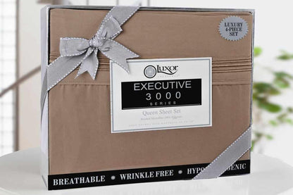 Superior 5 Embroidered Lines Wrinkle Resistant Microfiber Deep Pocket Sheet Set - Taupe