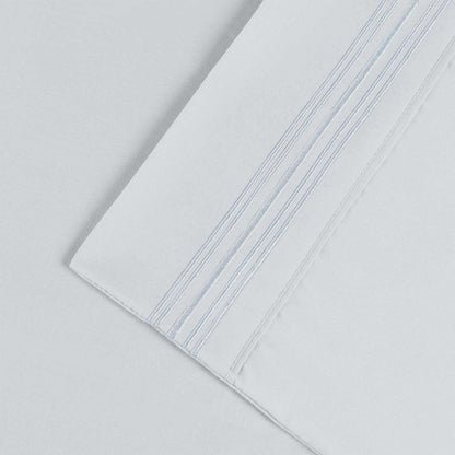  Superior 5 Embroidered Lines Wrinkle Resistant Microfiber Deep Pocket Sheet Set - White