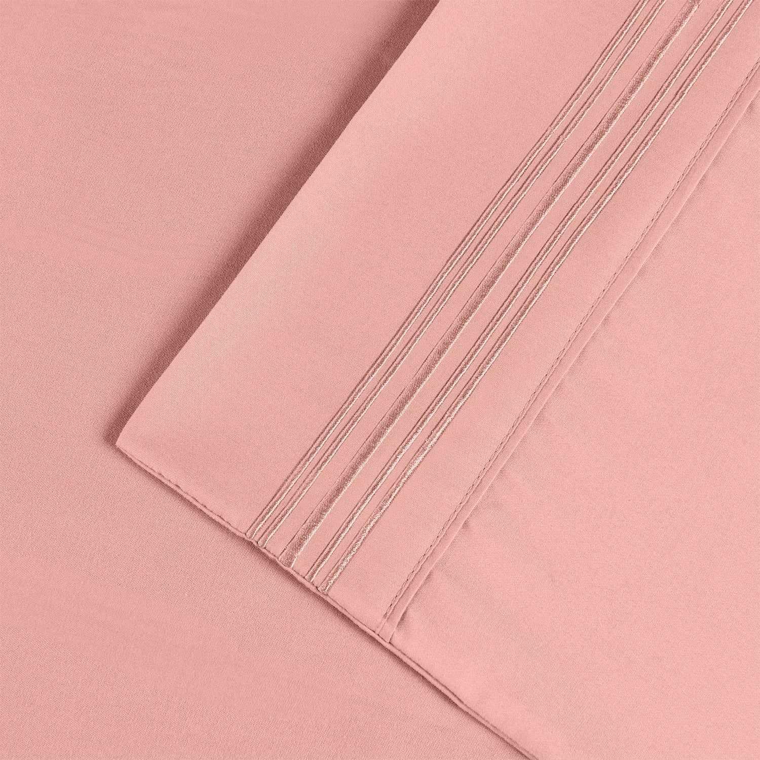  Superior 5 Embroidered Lines Wrinkle Resistant Microfiber Deep Pocket Sheet Set - Peach