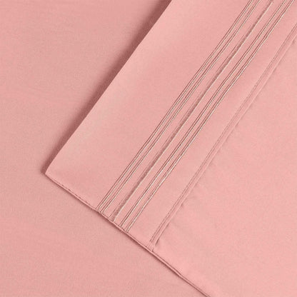 Superior 5 Embroidered Lines Wrinkle Resistant Microfiber Deep Pocket Sheet Set - Peach