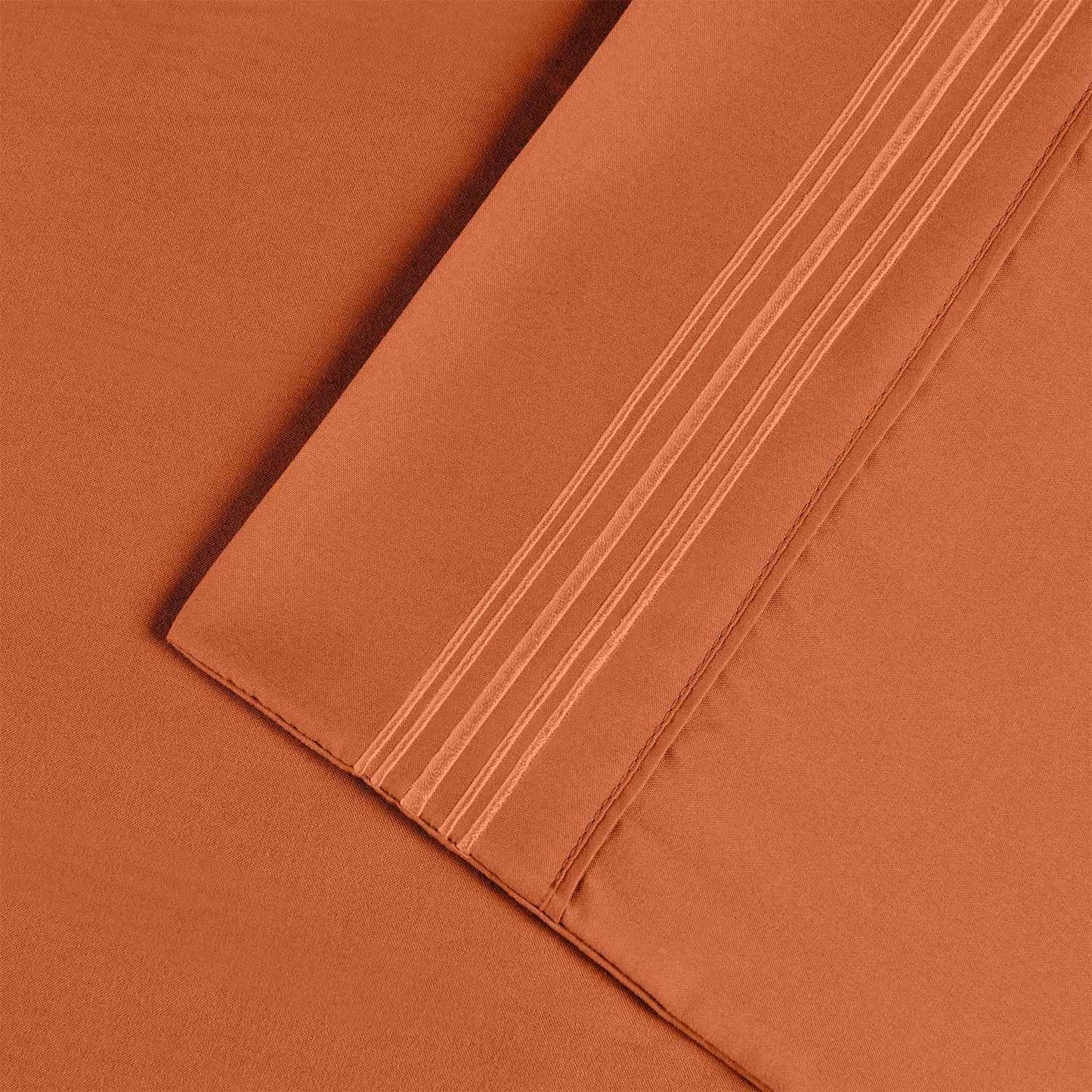  Superior 5 Embroidered Lines Wrinkle Resistant Microfiber Deep Pocket Sheet Set - Pumpkin