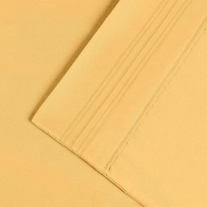  Superior 5 Embroidered Lines Wrinkle Resistant Microfiber Deep Pocket Sheet Set - Yellow