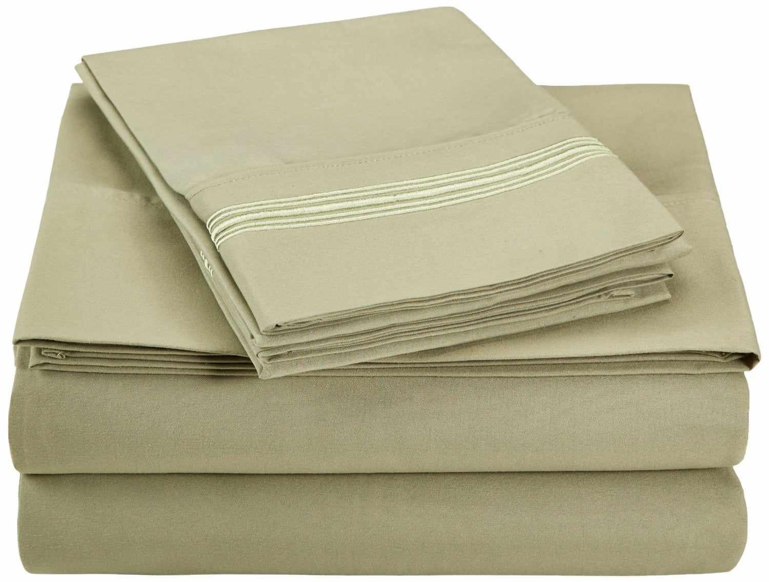 Superior 5 Embroidered Lines Wrinkle Resistant Microfiber Deep Pocket Sheet Set - Sage