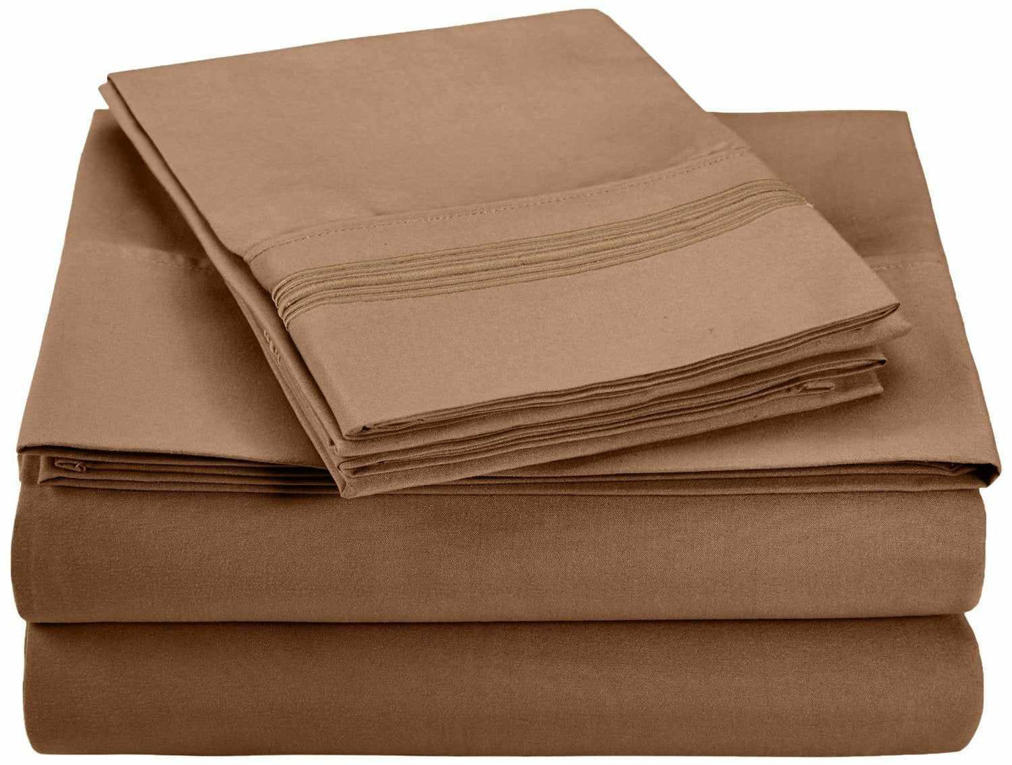 Superior 5 Embroidered Lines Wrinkle Resistant Microfiber Deep Pocket Sheet Set - Taupe