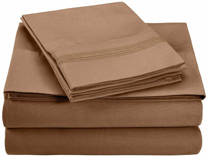Superior 5 Embroidered Lines Wrinkle Resistant Microfiber Deep Pocket Sheet Set - Taupe