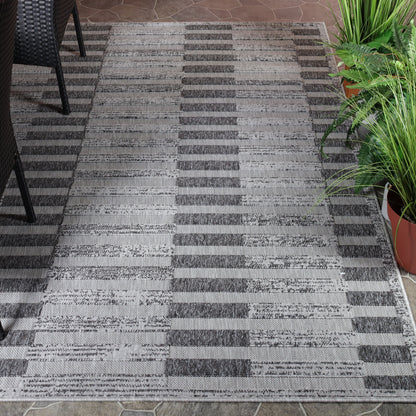 Superior Grayson Geometric Striped Modern Indoor/Outdoor Area Rug - Grey